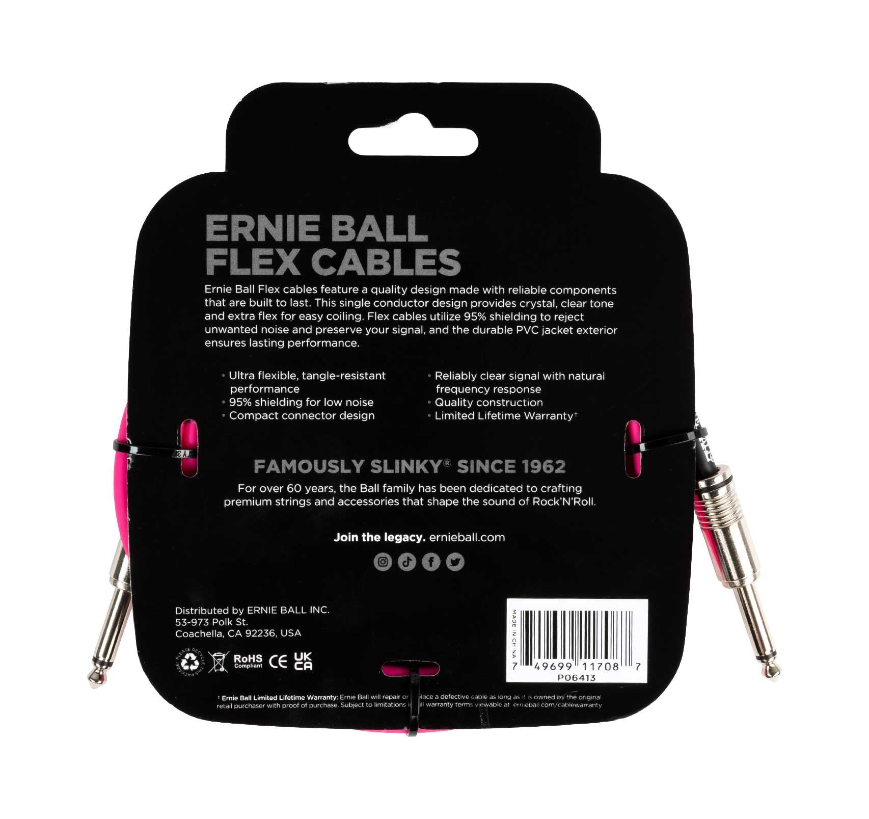 Ernie Ball Flex Instrument/Guitar Cable 10ft/3m Pink 4 Ernie Ball Flex Instrument/Guitar Cable 10ft/3m Pink - Image 2
