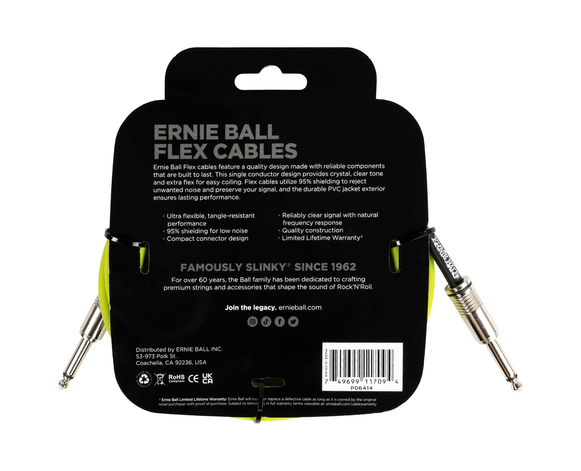 Ernie Ball Flex Instrument/Guitar Cable 10ft/3m Green 4 Ernie Ball Flex Instrument/Guitar Cable 10ft/3m Green - Image 2