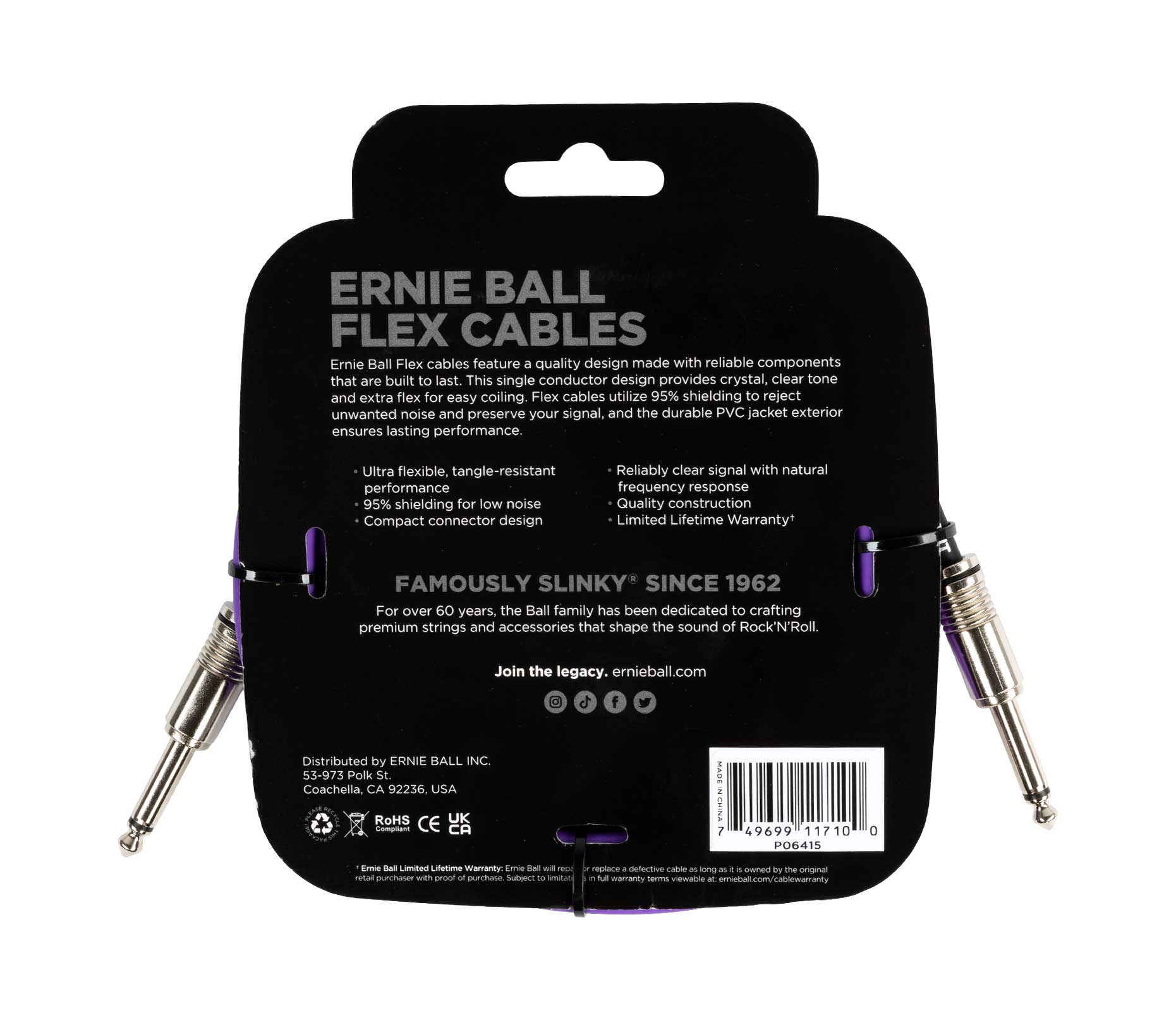 Ernie Ball Flex Instrument/Guitar Cable 10ft/3m Purple 4 Ernie Ball Flex Instrument/Guitar Cable 10ft/3m Purple - Image 2