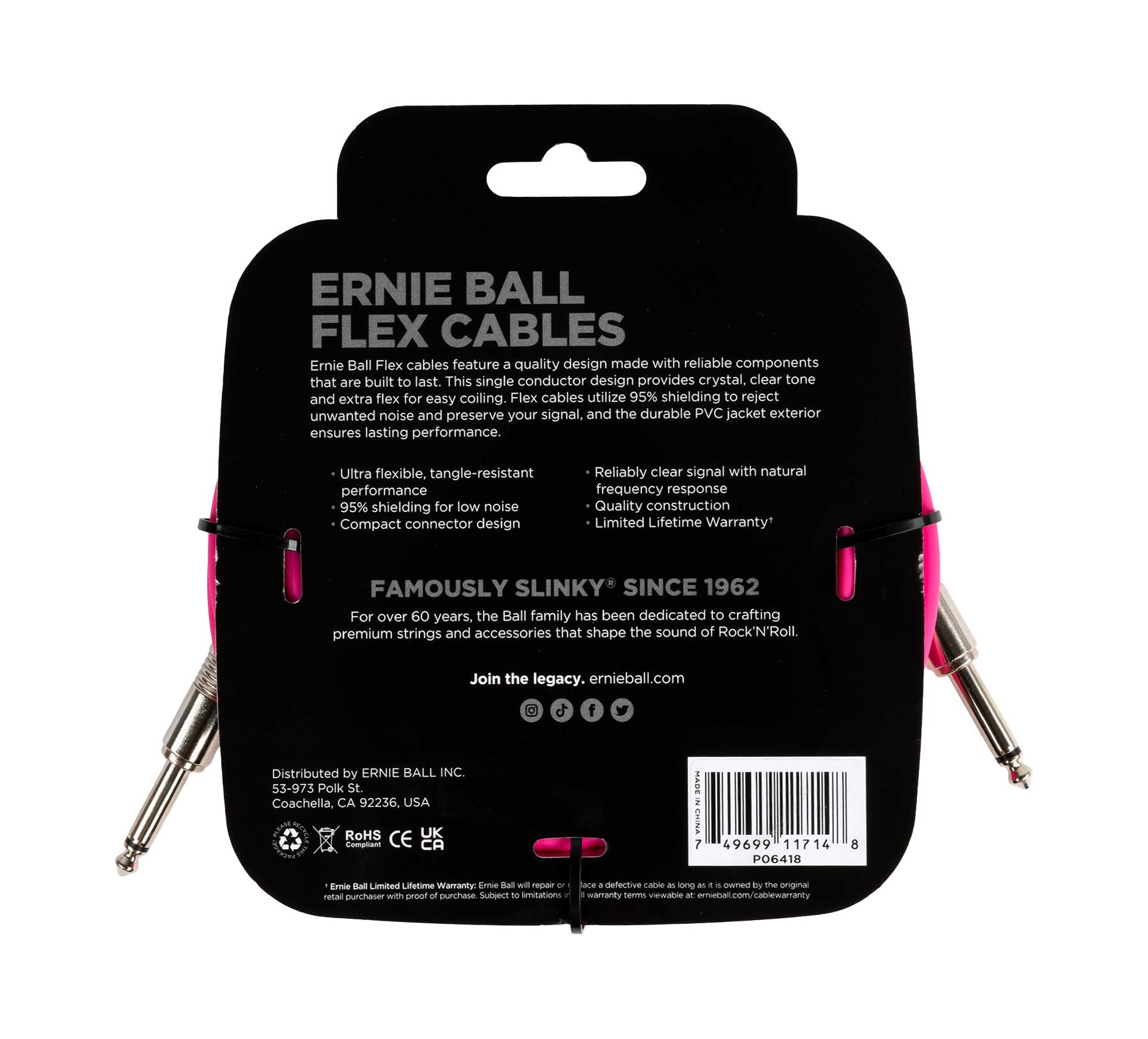 Ernie Ball Flex Instrument/Guitar Cable 20ft/6m Pink 4 Ernie Ball Flex Instrument/Guitar Cable 20ft/6m Pink - Image 2