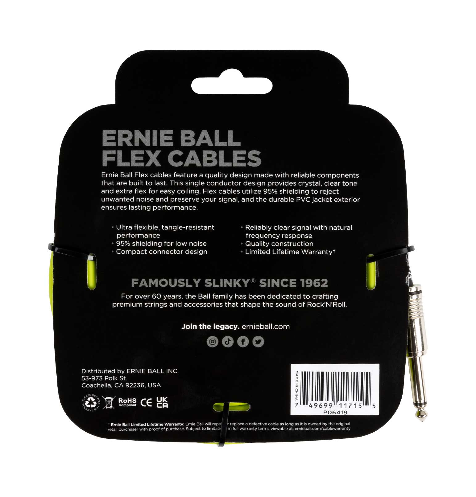 Ernie Ball Flex Instrument/Guitar Cable 20ft/6m Green 4 Ernie Ball Flex Instrument/Guitar Cable 20ft/6m Green - Image 2