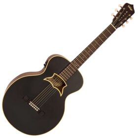 Vintage 'Raven' Paul Brett Electro-Acoustic Guitar Satin Black (VRA900EA)